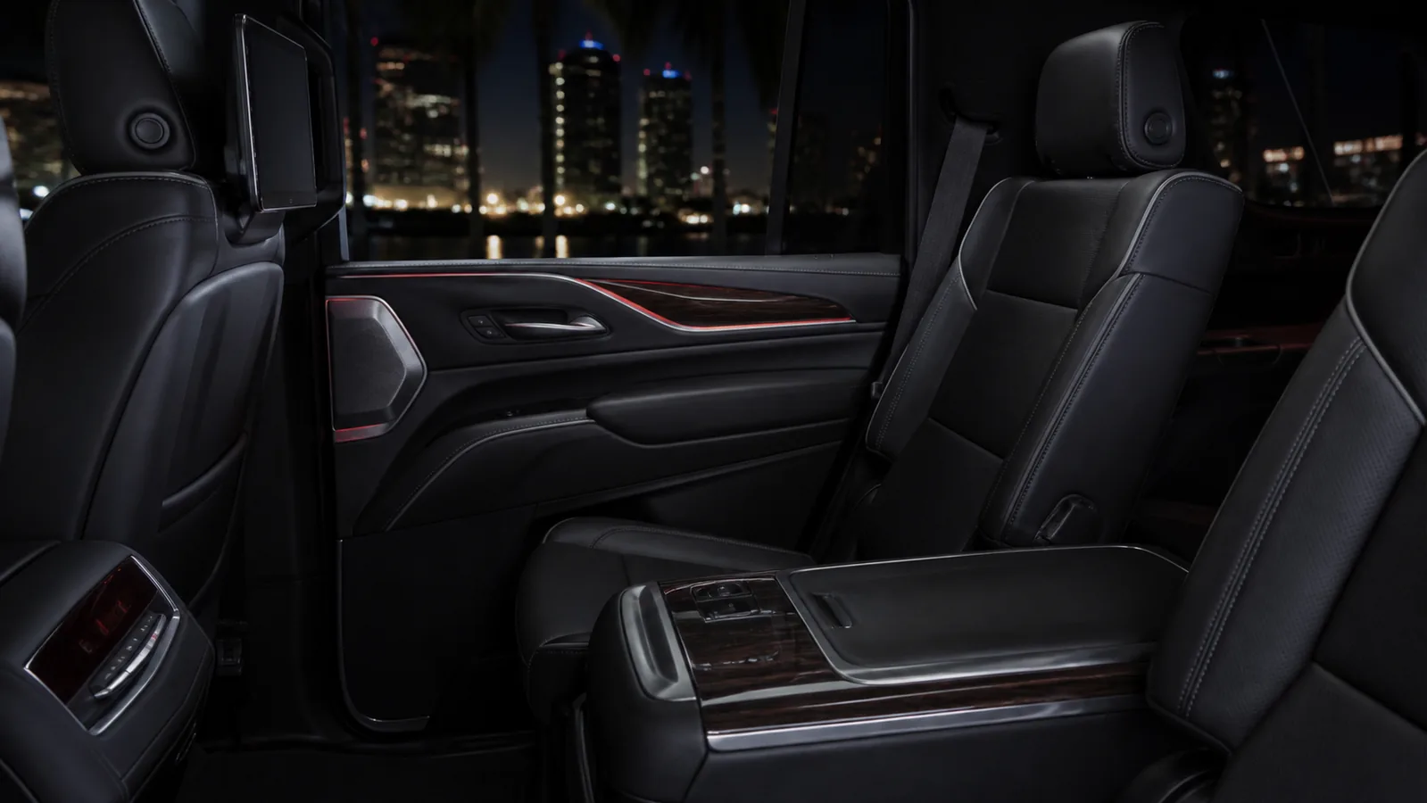 Premium rear passenger interior representing the 2022 Cadillac Escalade experience